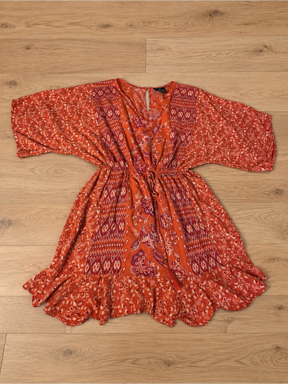 ANGIE Orange Boho Floral Dress Size L